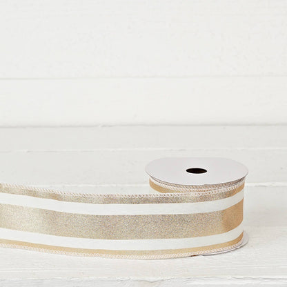 R32917-Wired Ribbon-Fabric-Gold and Cream (2.5inW)