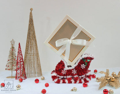 Square Gift Box with Clear Lid and Ribbon - Various Colors - For Luxury Flower/ Gift / Chocolate Strawberry Arrangements