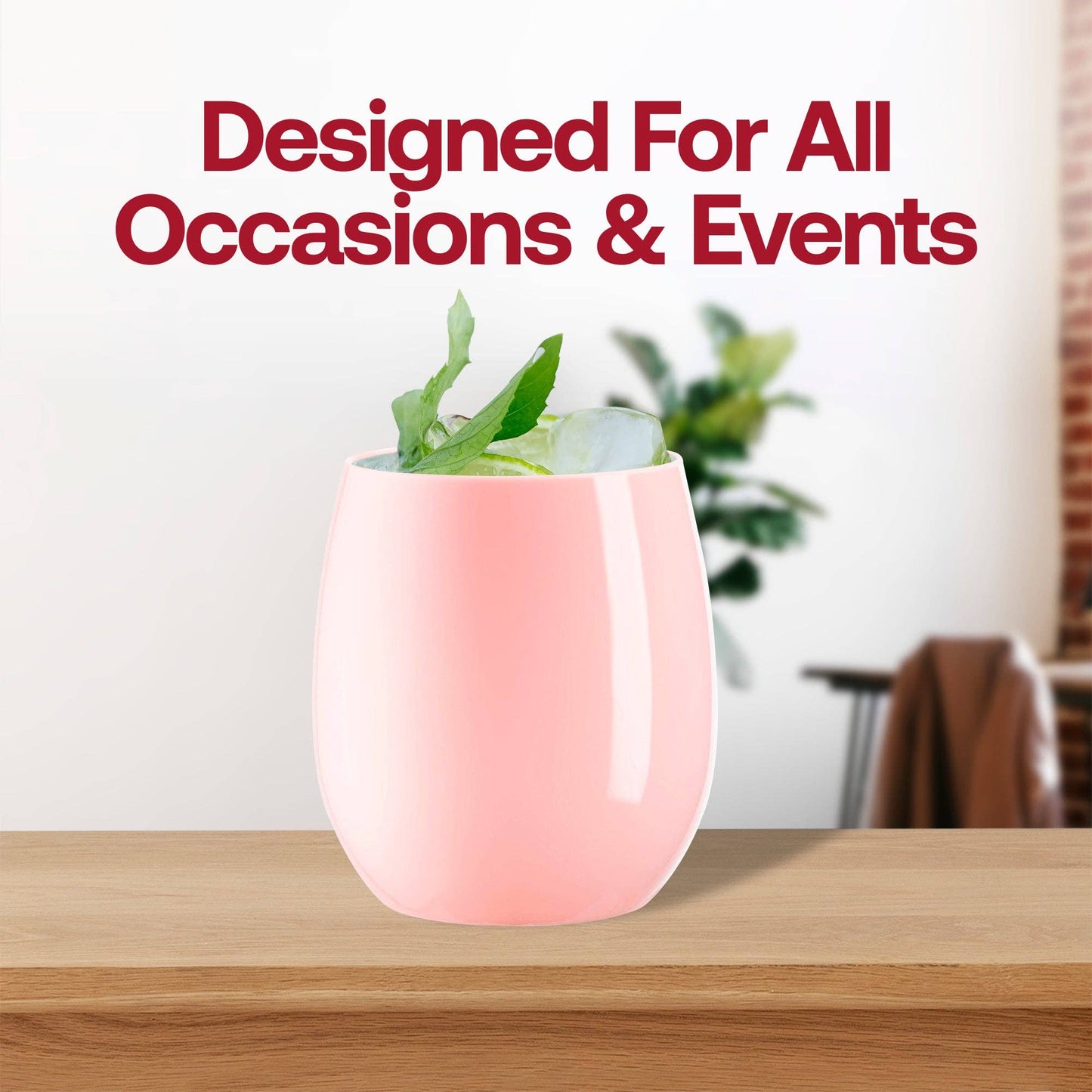 12 oz. Pink Elegant Stemless Plastic Wine Glasses - 16 pcs