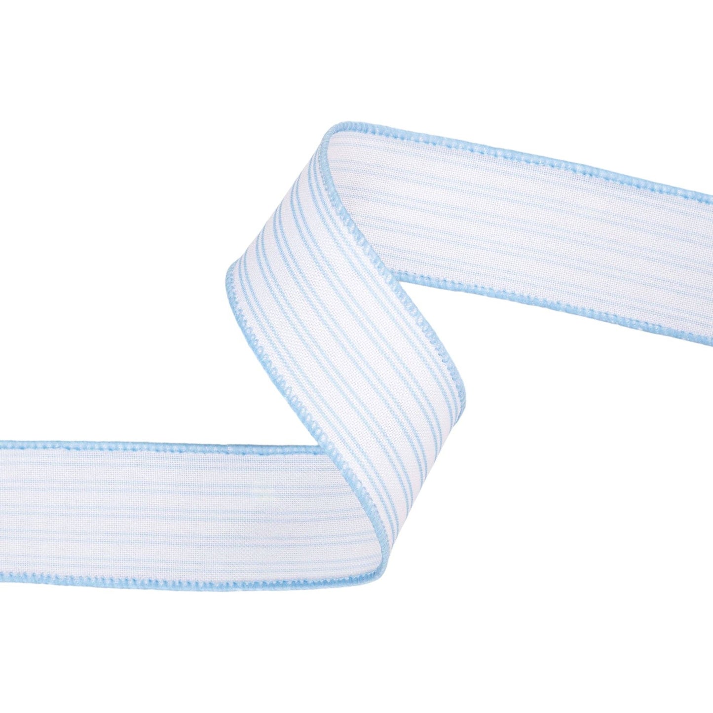 1 1/2" Wired Ribbon | Light Blue Ticking Stripe | 10 Yard Roll
