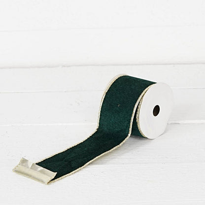 R32947-Wired Ribbon-Green velvet w. Gold Back, edges(2.5inW)