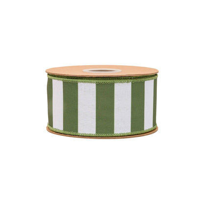 2 1/2" Wired Ribbon | Green Horizontal Stripe w/ Green Backing| 10 Yard Roll