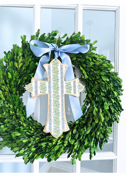 Floral Stripe Handmade Cross Door Hanger - 12”