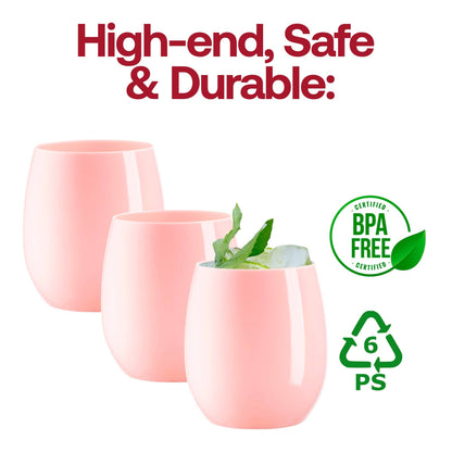 12 oz. Pink Elegant Stemless Plastic Wine Glasses - 16 pcs