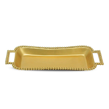 GOLD BEADED HANDLE ROUNDED RECTANGLE TRAY