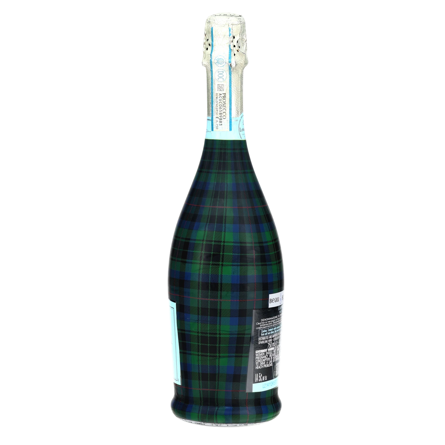 Blue & Green Christmas Tartan Prosecco Bottle Wrap
