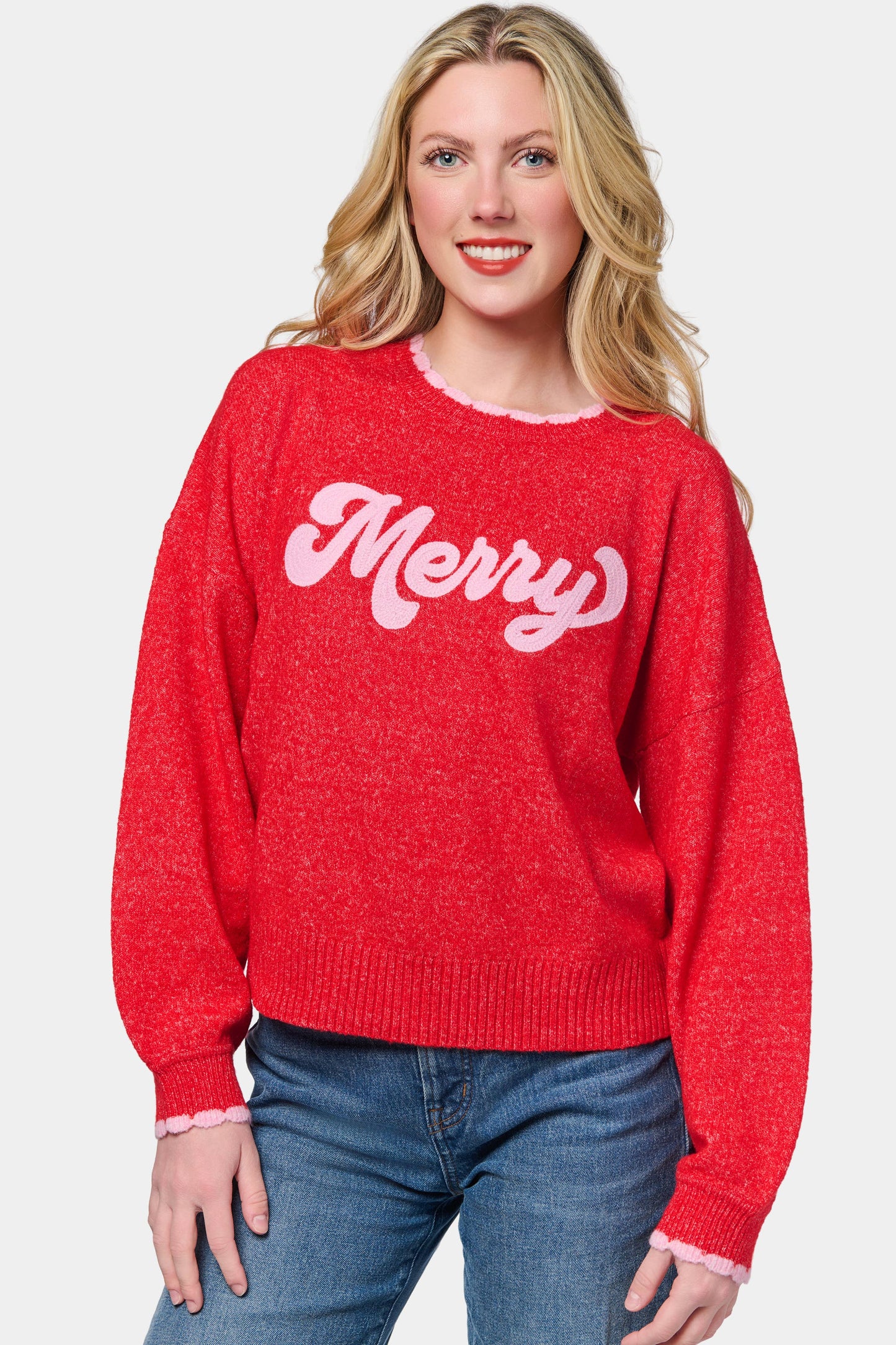 MERRY SCALLOP TRIM RELAXED SWEATER