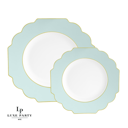 Scalloped Plastic Plates Mint • Gold | 10 Pack