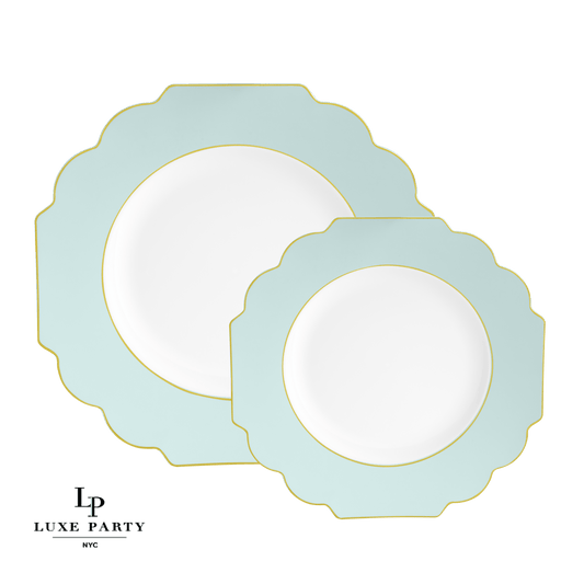 Scalloped Plastic Plates Mint • Gold | 10 Pack
