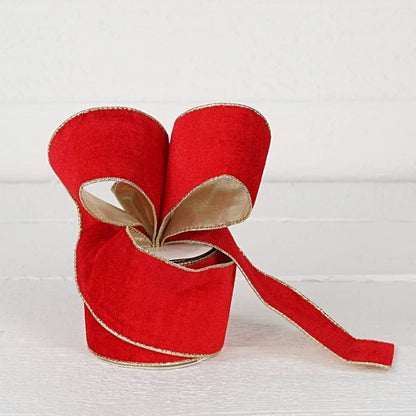 R32946-Wired Ribbon-Red velvet w. Gold Back, edges (2.5inW)