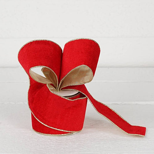 Wired Ribbon-Red velvet w. Gold Back, edges (2.5inW)