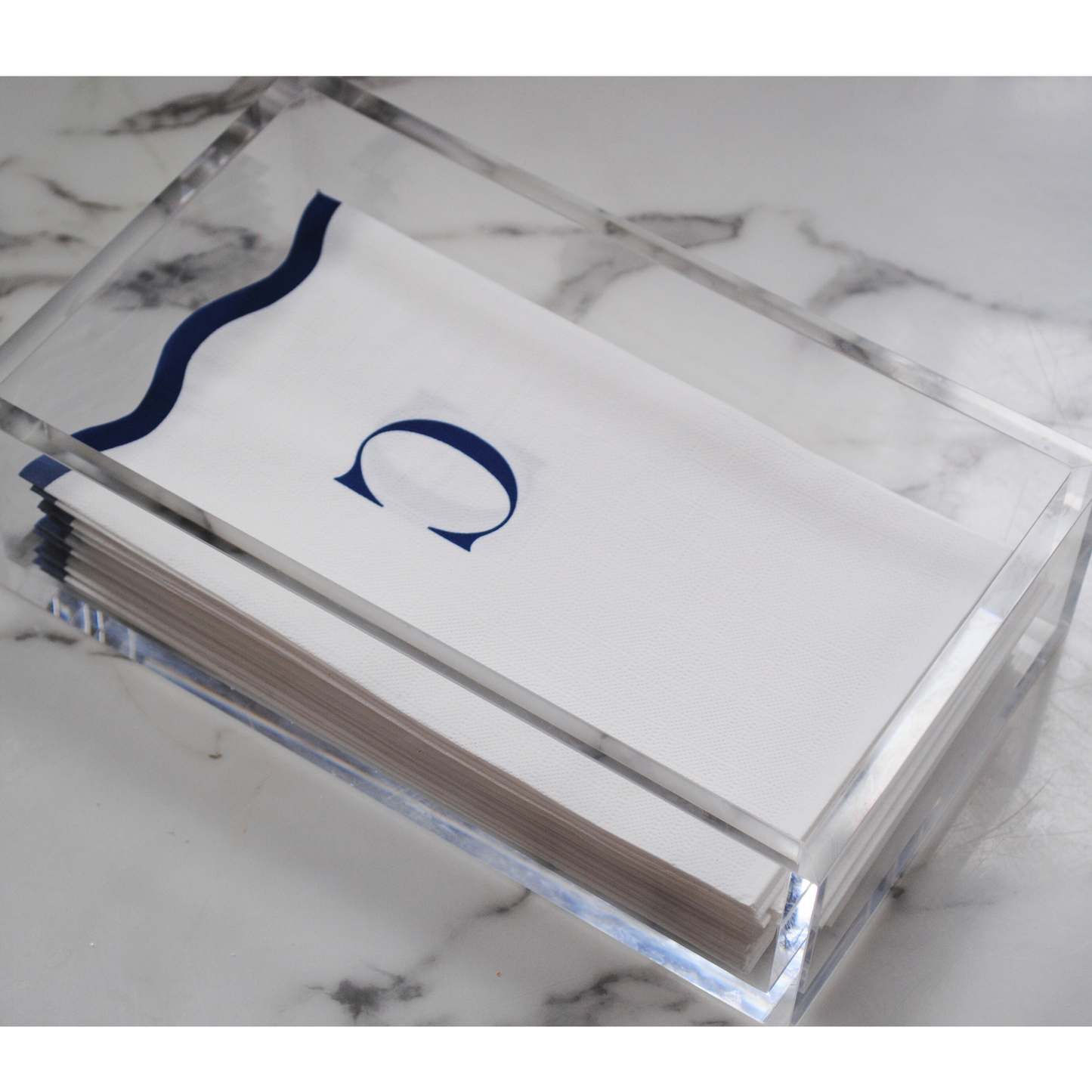 Letter “C” Initials Monogram Paper Napkins - Blue and White Scalloped