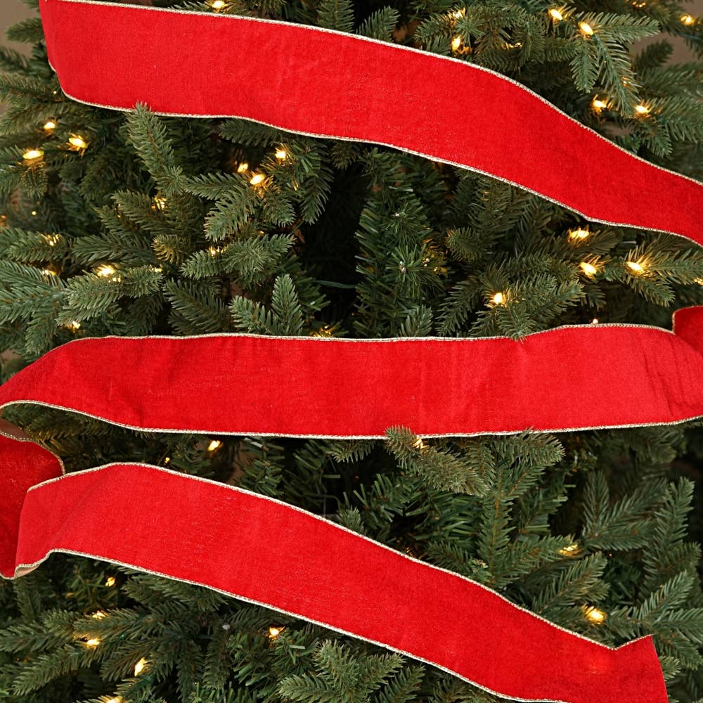R32946-Wired Ribbon-Red velvet w. Gold Back, edges (2.5inW)