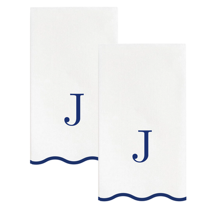 J Initials Letter Monogram Paper Napkins - Blue and White Scalloped