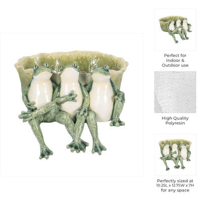 Decorative Planter - Green Resin Three Sitting Frogs, 10 in.