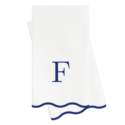 F Initials Letter Monogram Paper Napkins - Blue and White Scalloped