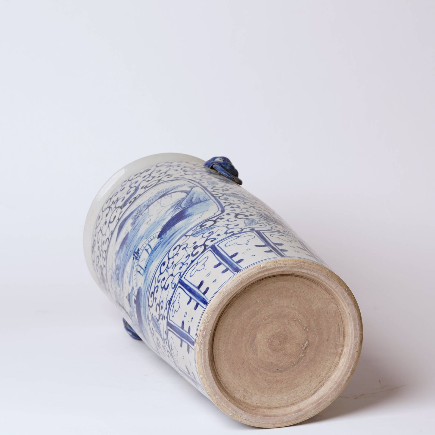 Blue and White Landscape Cartouche Porcelain Umbrella Stand