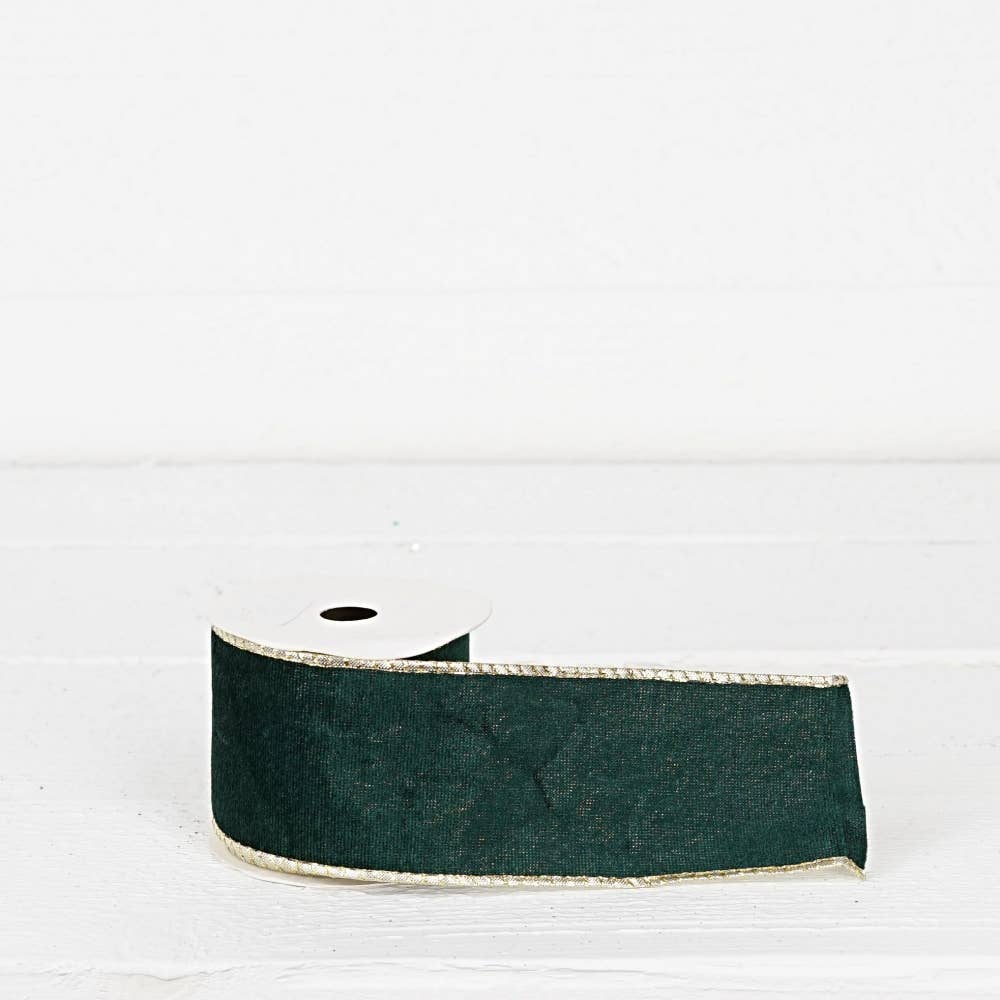 R32947-Wired Ribbon-Green velvet w. Gold Back, edges(2.5inW)
