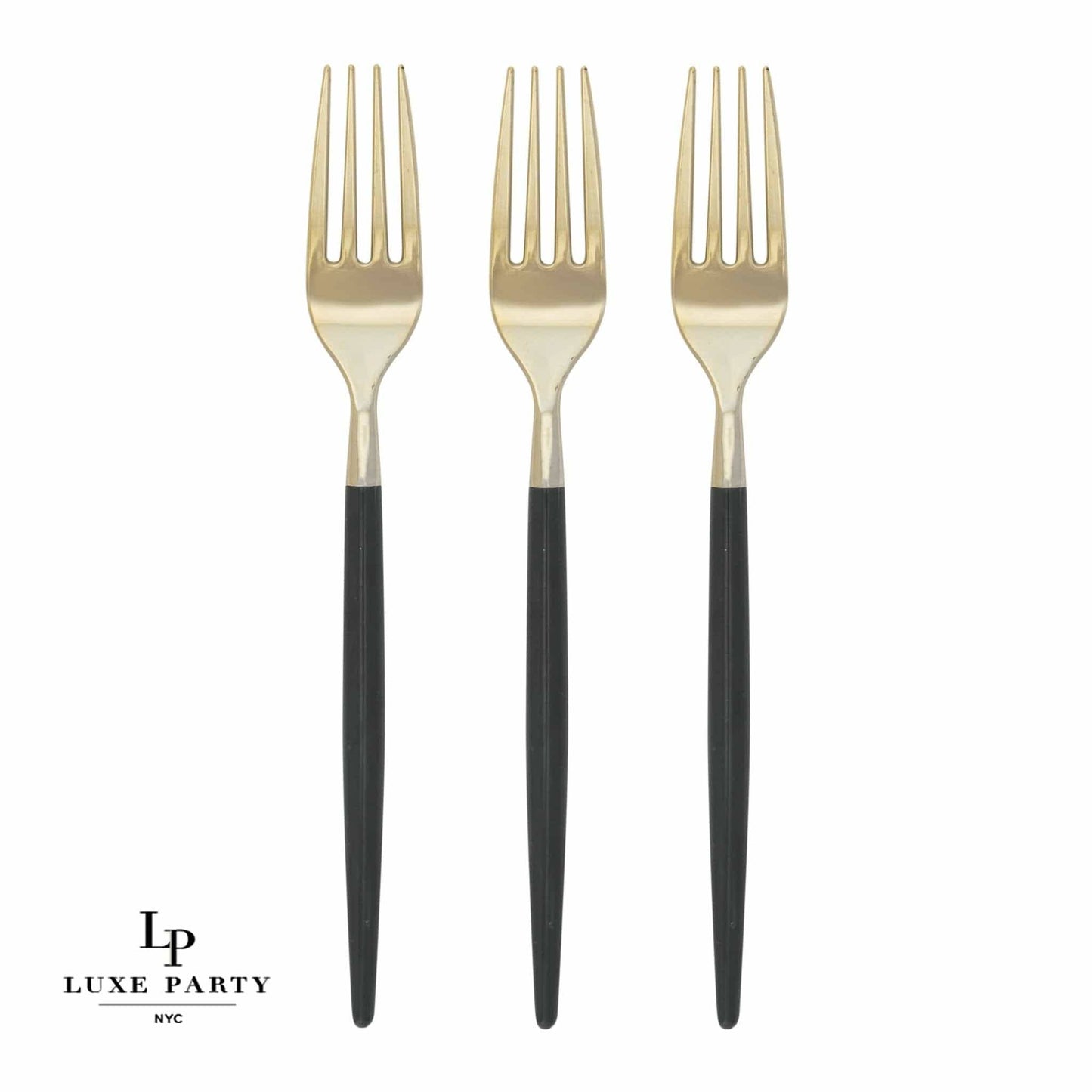 Chic Round Navy and Gold Forks | 32 Pieces