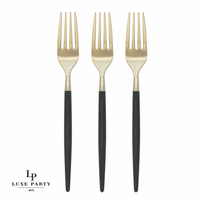 Chic Round Navy and Gold Forks | 32 Pieces