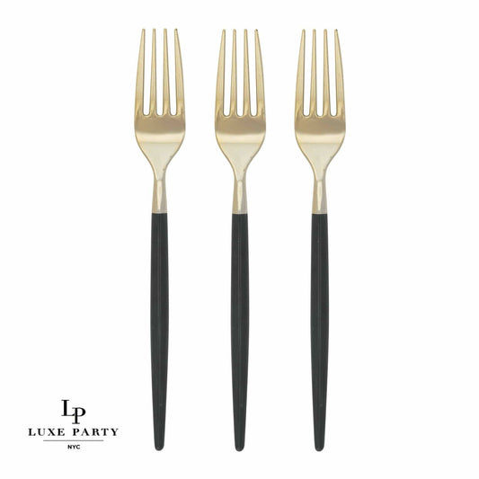 Chic Round Navy and Gold Forks | 32 Pieces