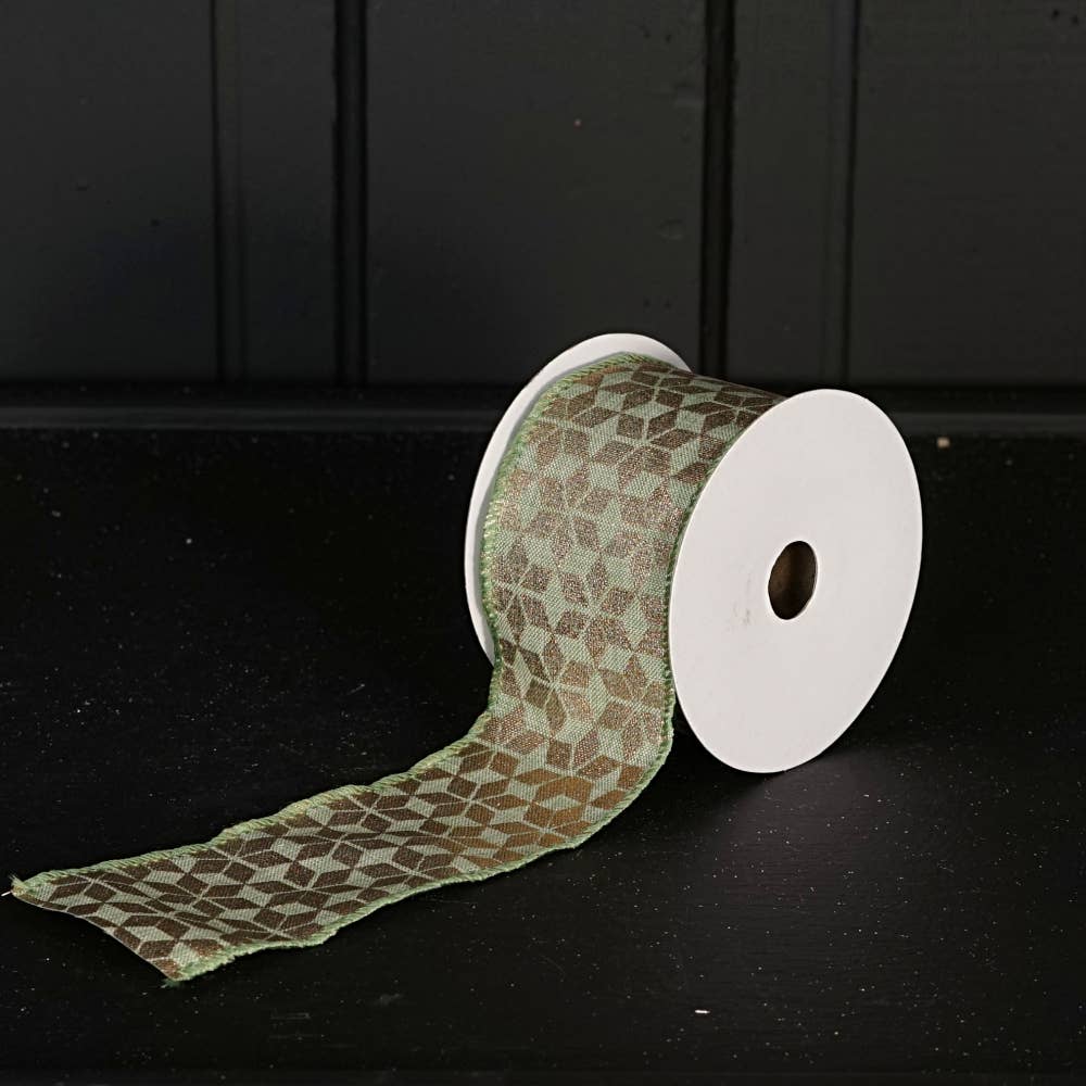 R32933-Wired Ribbon-Teal green w. Golden Hexagon (2.5inW)