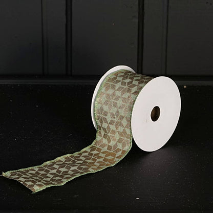 R32933-Wired Ribbon-Teal green w. Golden Hexagon (2.5inW)