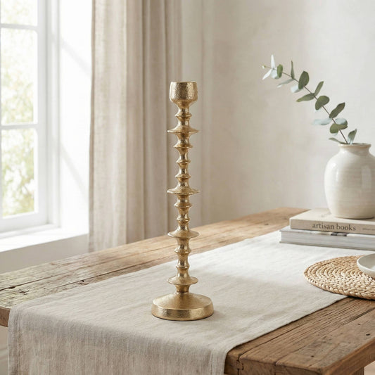 Gold Beaded 16" Candle Holder