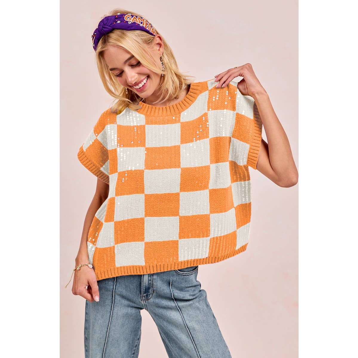 GAMEDAY THEME SEQUIN ALL-OVER SWEATER TOP