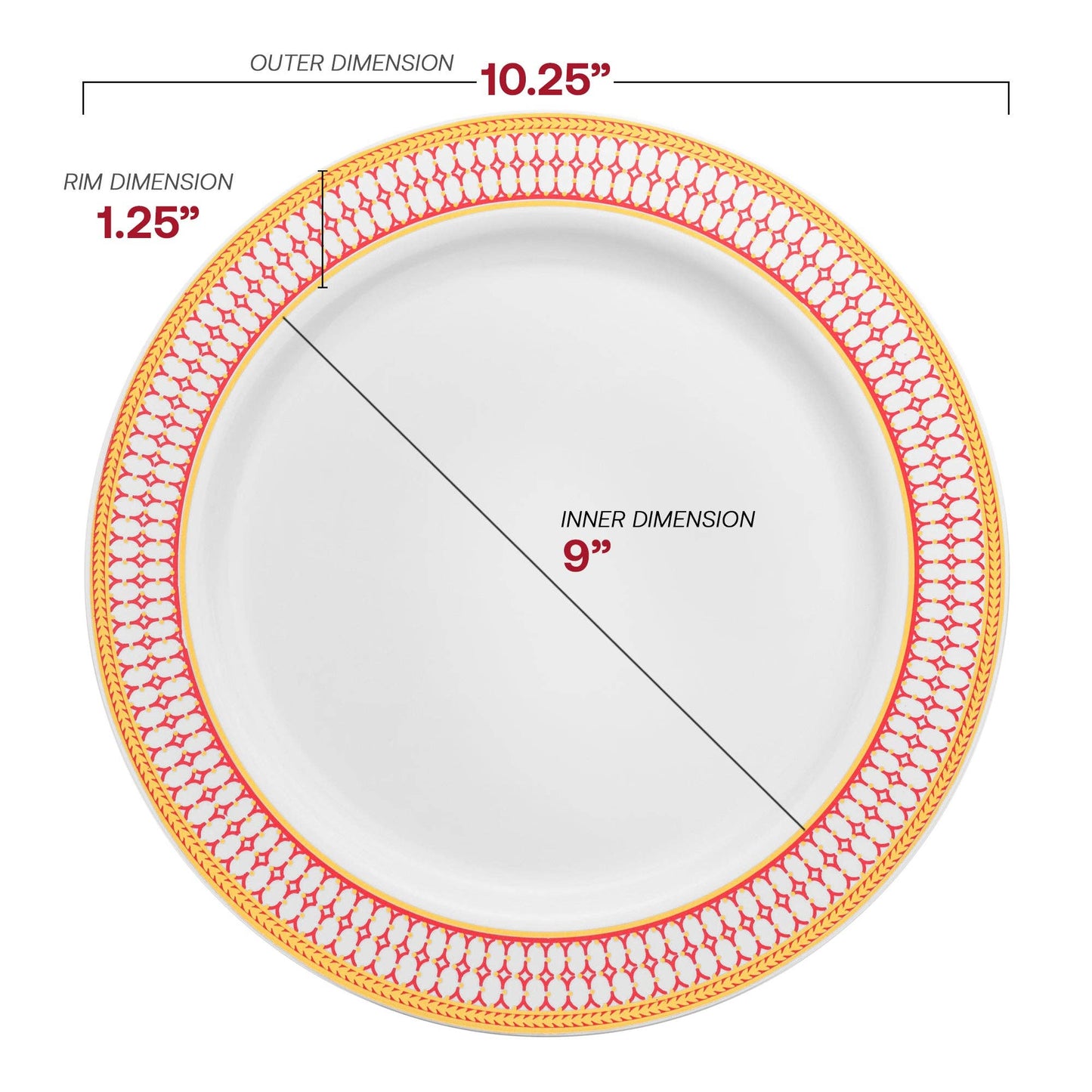 White Red Gold Chord Rim Dinnerware Value Set - 20 Sets (Copy)
