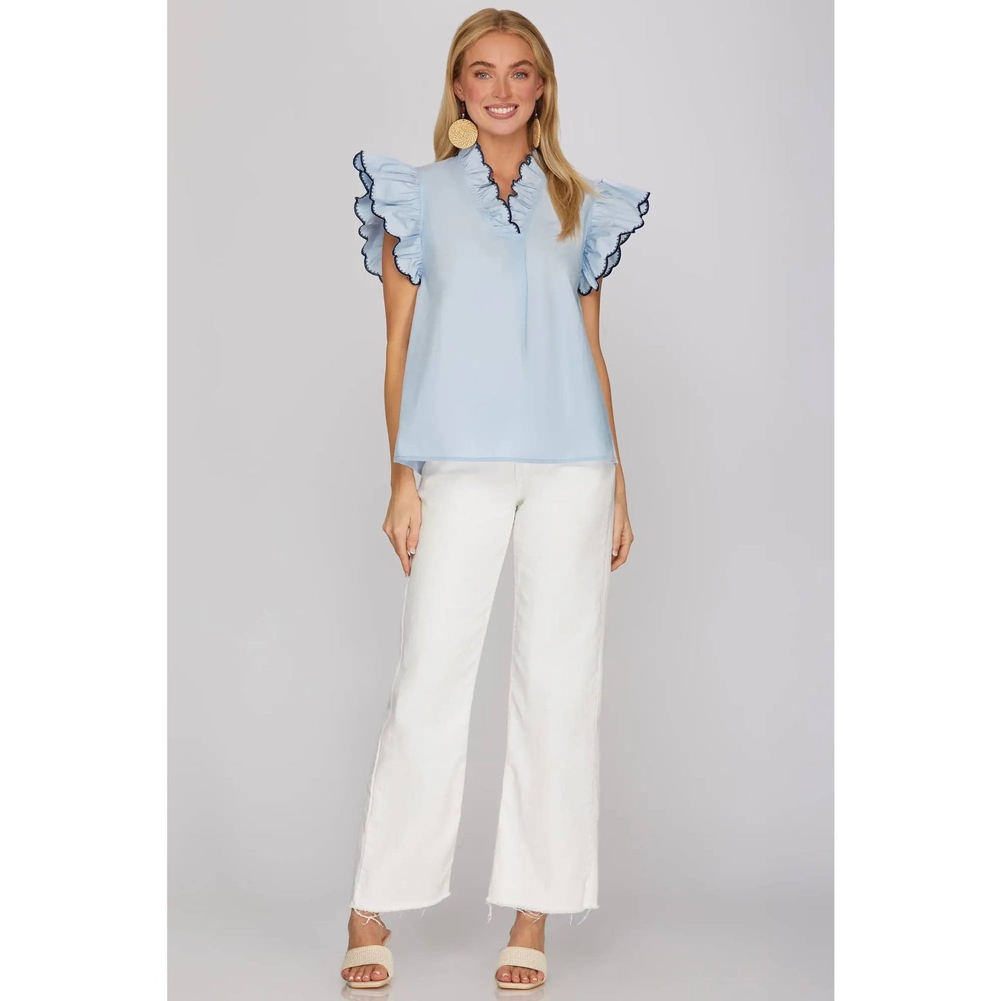 NEW EMBROIDERED RUFFLE SLEEVE TOP