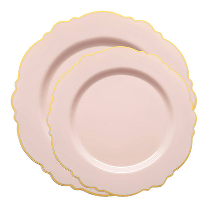 Pink with Gold Rim Plastic Dinnerware Value Set - 20 Sets