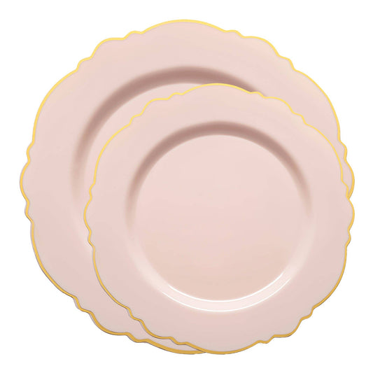 Pink with Gold Rim Plastic Dinnerware Value Set - 20 Sets
