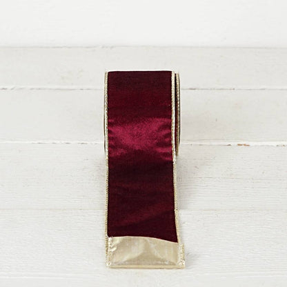 R32981-Wired Ribbon-Burgundy Velvet w. Gold back (4inW)