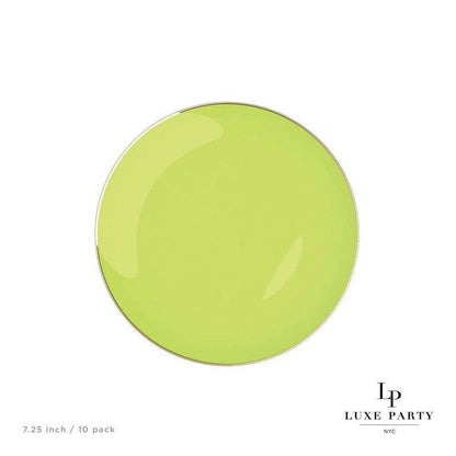 Lime Green and Gold Round Plastic Plates | 10 Pack