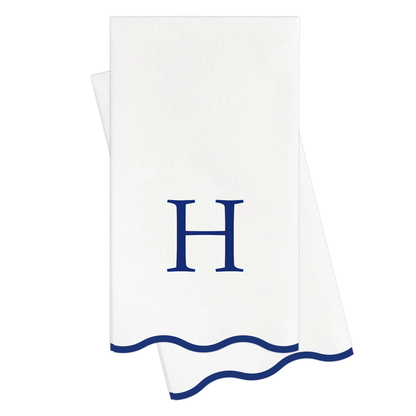 Letter “H” Initials Monogram Paper Napkins - Blue and White Scalloped