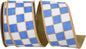 Ribbon - Gilded Check Outlined Deluxe Metallic Backed Wired Edge Ribbon, White/French Blue, 2-1/2 Inch, 5 Yards