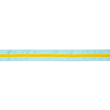 1 1/2" Wired Velvet Ribbon w/ Trim | Blue w/ Yelllow Trim | 10 Yard Roll