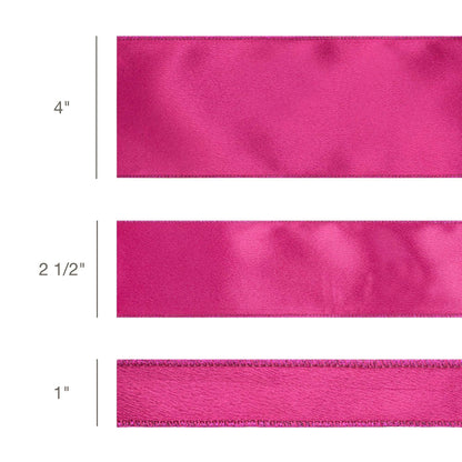 1" Wired Shimmer Satin Ribbon | Fushia with Fushia Backing | 10 Yard Roll