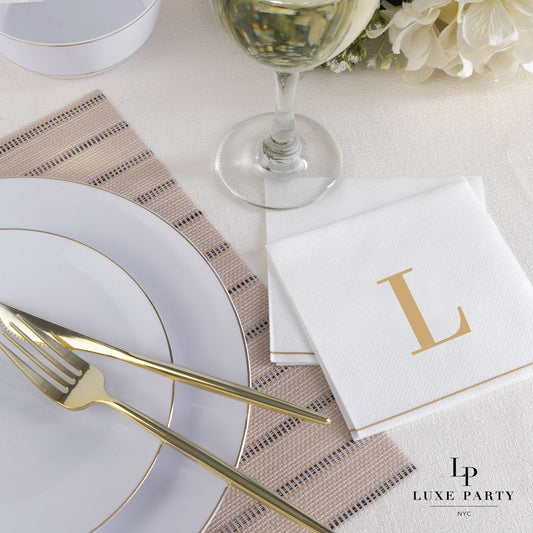 L Gold Monogram Cocktail Paper Napkins | 16 Napkins