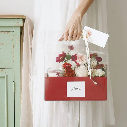 Transparent Flower Gift Box with Handle