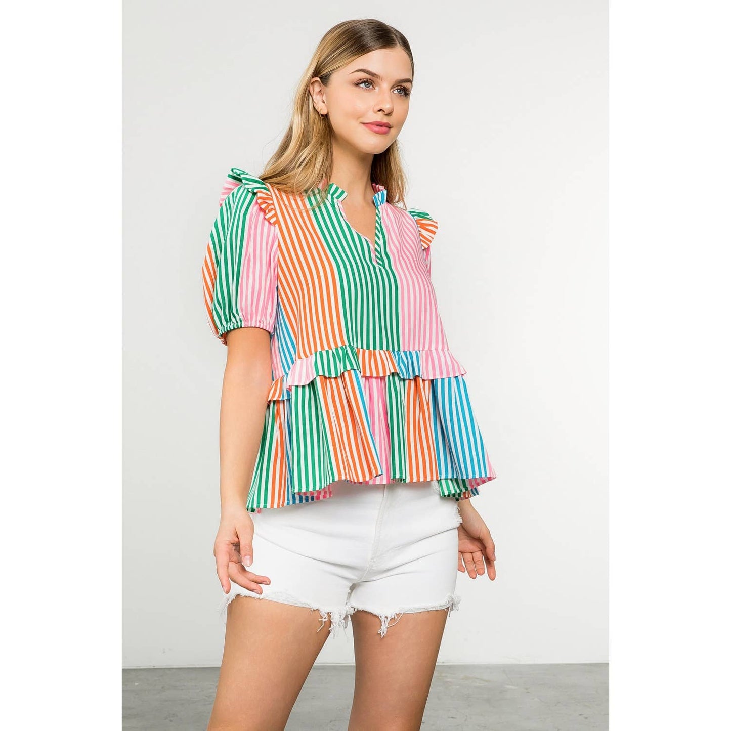 Multicolor Stripe Short Sleeve Top