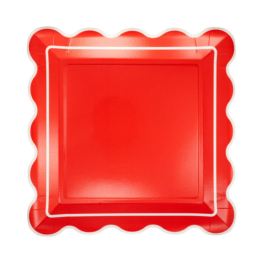 Red Scalloped Square 10” Plate