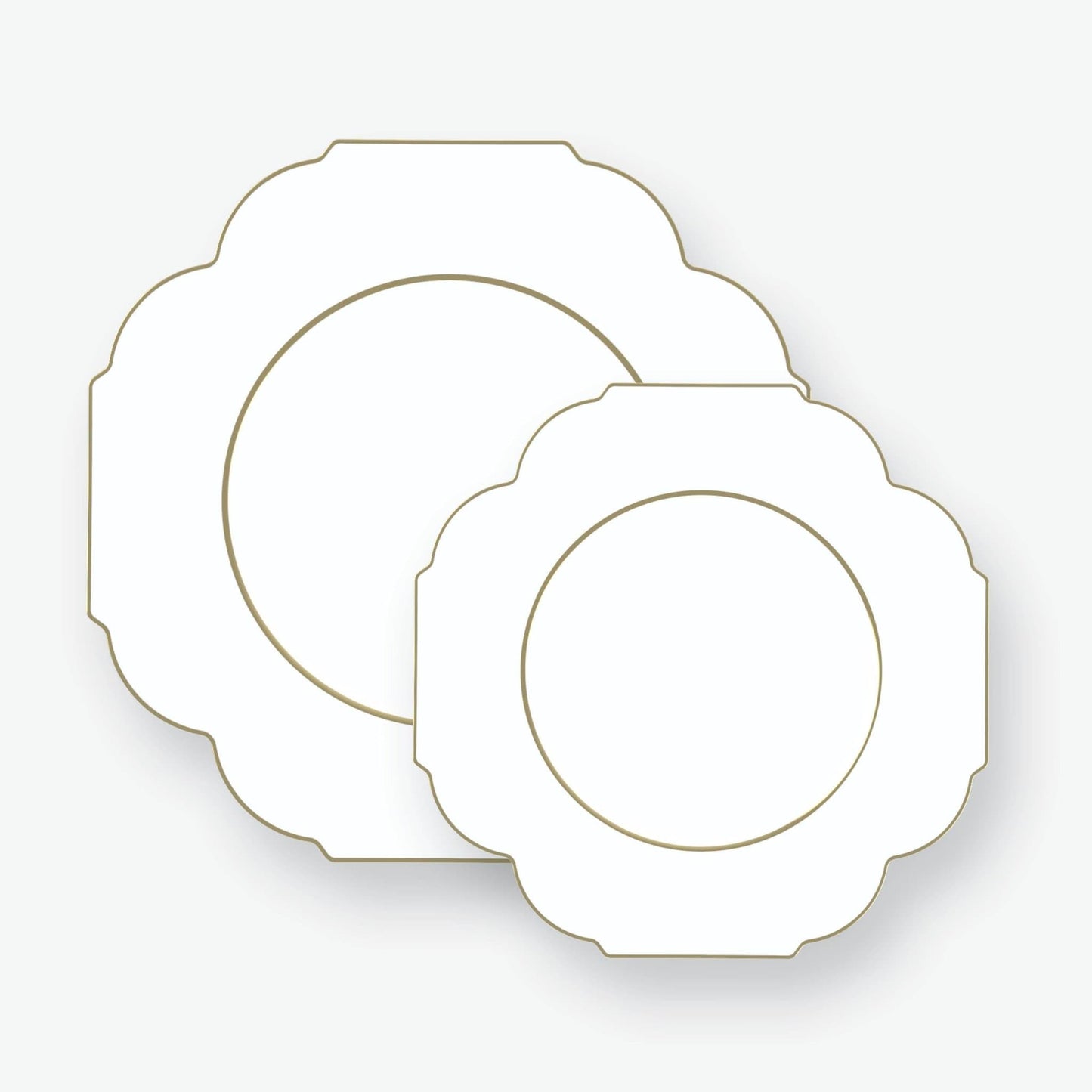 Scalloped Plastic Plates • White • Gold trim | 10 Pack