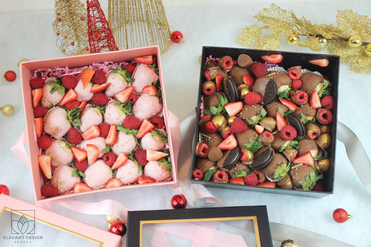 Square Gift Box with Clear Lid and Ribbon - Various Colors - For Luxury Flower/ Gift / Chocolate Strawberry Arrangements