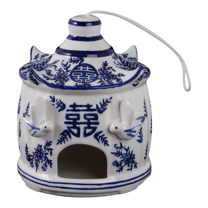 Bird House - White/Blue Chinoiserie Large Pagoda, 8 in.