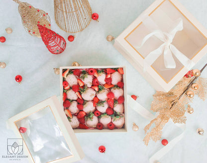 Square Gift Box with Clear Lid and Ribbon - Various Colors - For Luxury Flower/ Gift / Chocolate Strawberry Arrangements