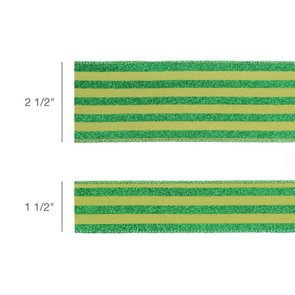 2 1/2" Wired Ribbon | Green Glittered Pinstripes on Dark Green | 10 Yard Roll