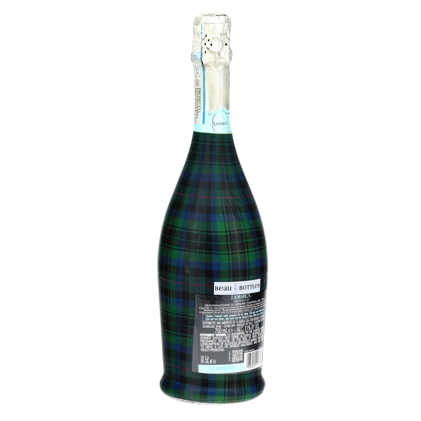 Blue & Green Christmas Tartan Prosecco Bottle Wrap