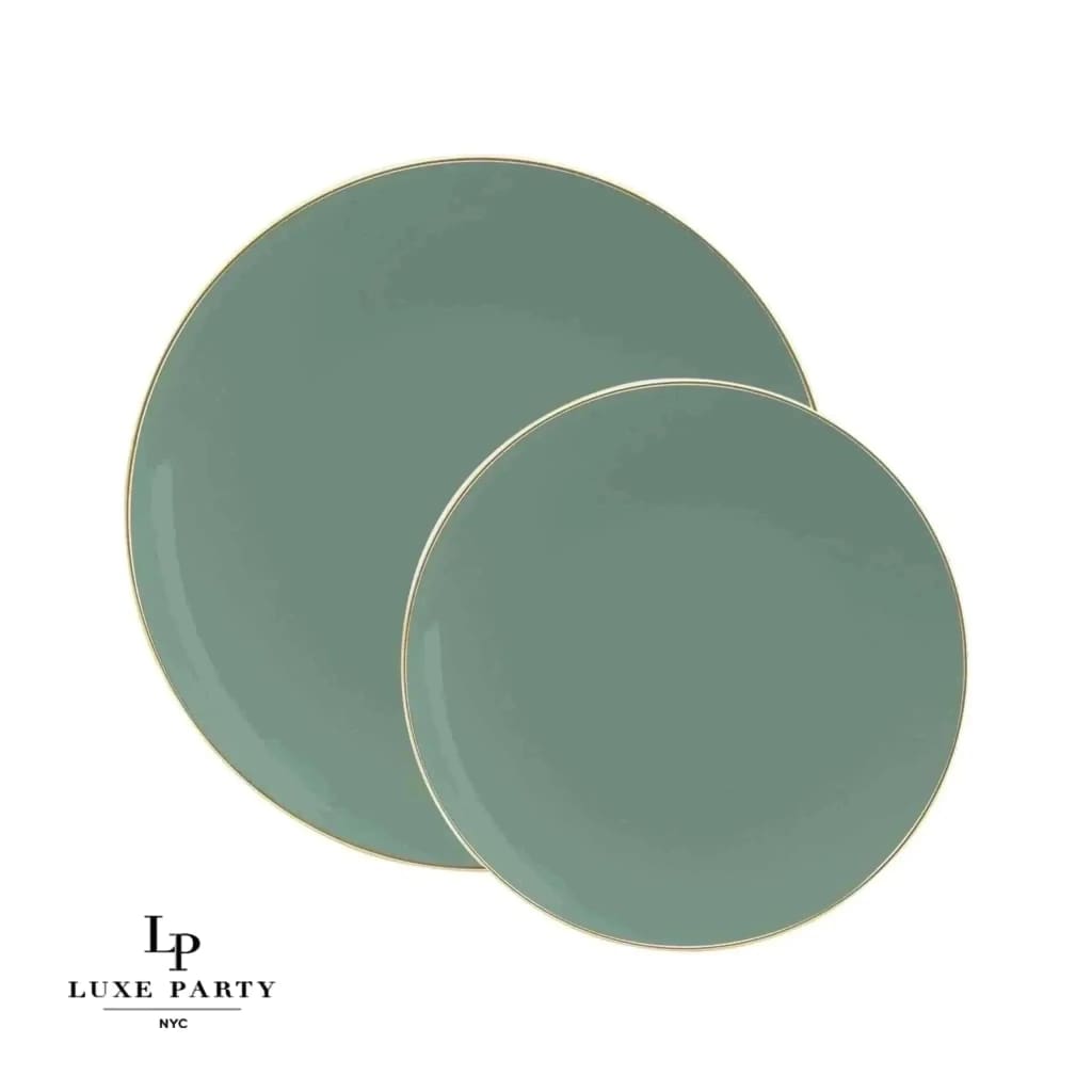 Round Sage Green and Gold Plastic Plates Set | 40 Pack